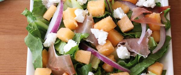 Crenshaw Melon, Prosciutto & Goat Cheese Salad With Honey Dressing