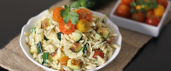 Grilled Zucchini Orzo Salad With Heirloom Cherry Tomatoes